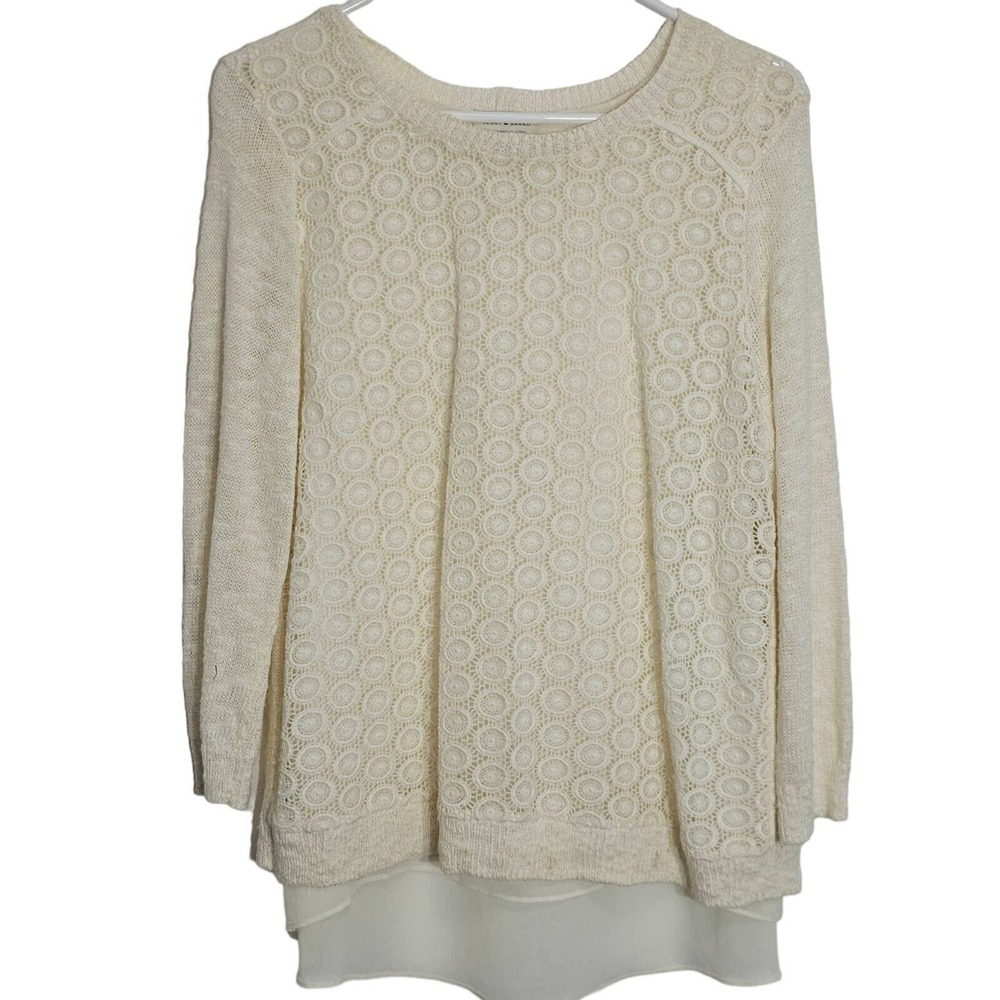 Lucky Brand Lace Crochet Sweater Womens Medium Open Backside Bohemian‎ Bohochic
